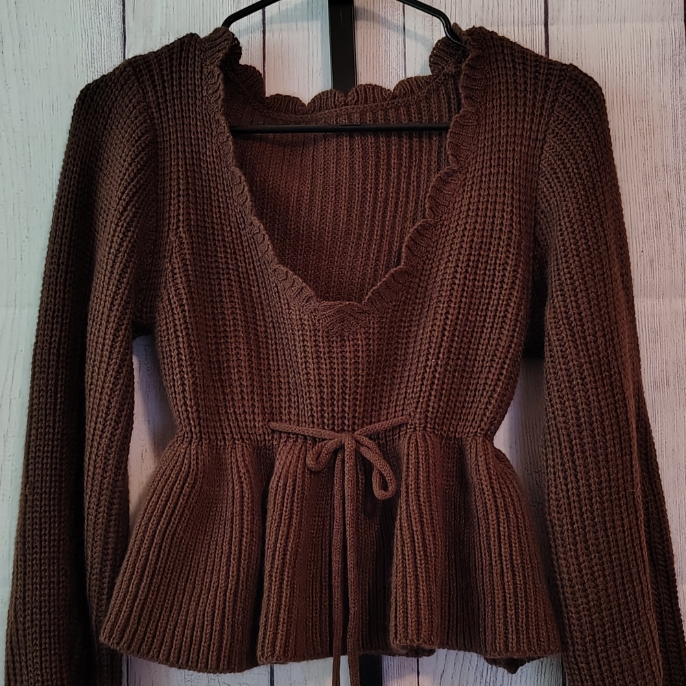 SHEIN Medium Brown Peplum Sweater